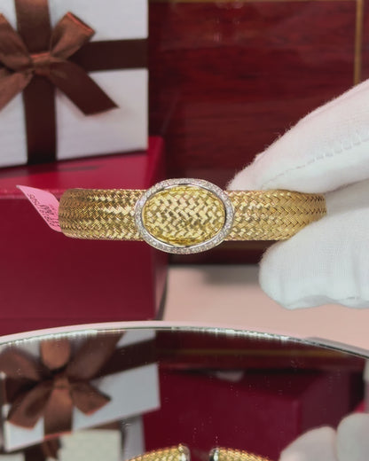 Bamboo Weave Mat Design 14k Yellow Gold Bangle
