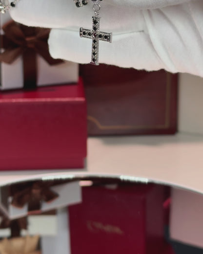 14k White Gold Black Diamond Rosary