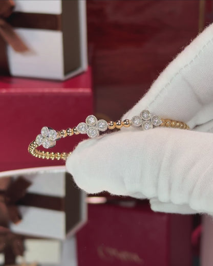 14k Yellow Gold Diamond Clover Bangle