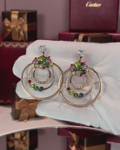 14k Rose Gold Assorted Colorstones Circle Earrings