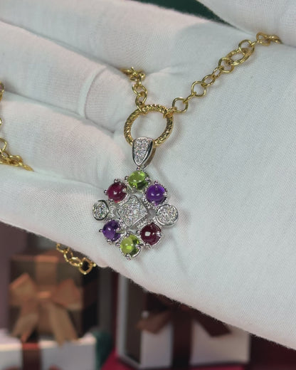14k White Gold Colorstone Pendant and 14k Yellow Gold Necklace