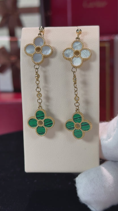 Van Cleef Inspired 14k Yellow Gold Four Pedals Dangling Earrings