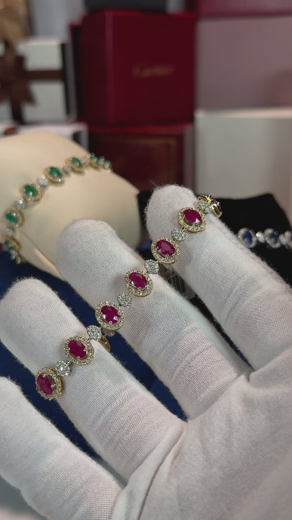 Ruby and Diamond 14k Yellow Gold Halo Bracelet