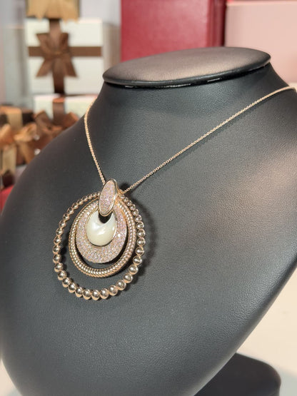 Assorted Rings Design 14k Rose Gold MoP and Diamond Pendant Necklace