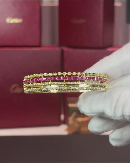 14k Yellow Gold Ruby and Diamond Layered Bangle