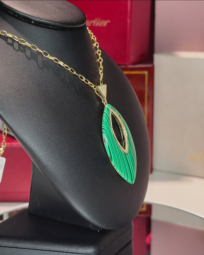 Green Malachite 14k Yellow Gold Pendant Necklace