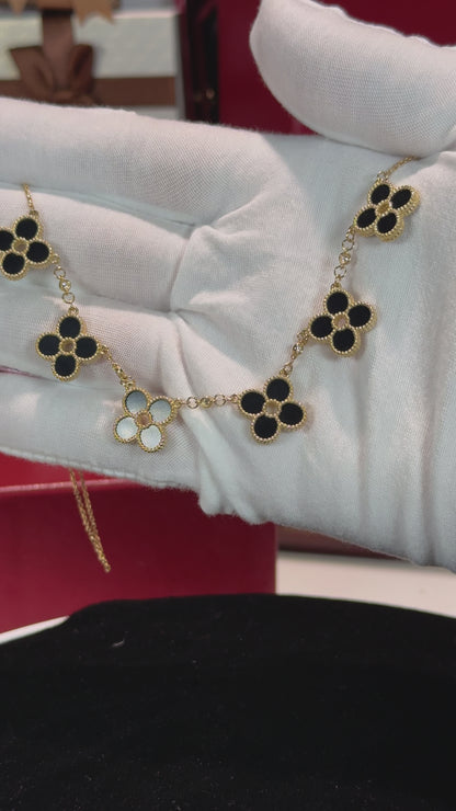 Van Cleef Inspired 14k Yellow Gold Black Onyx Four Pedals Necklace