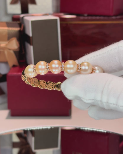 Rosaline Pearl and 14k Rose Gold Diamond Bangle Bracelet