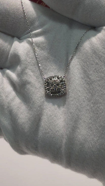 Square Diamond 14k White Gold Pendant Necklace