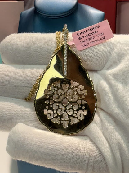 Floral Design Diamond 14k Yellow Gold Pendant Necklace