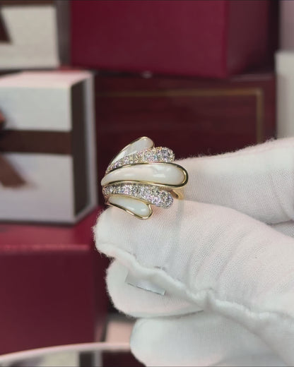 14k Yellow Gold MoP and Diamond Calm Shell Wrap Ring
