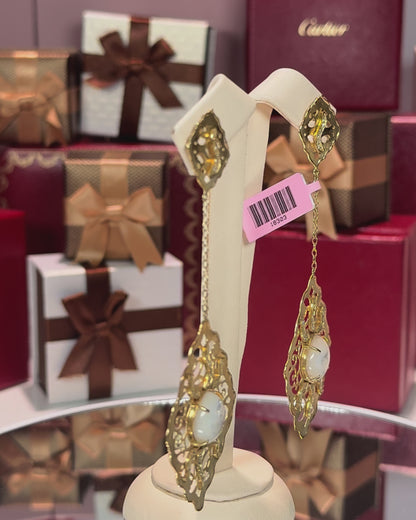 14k Yellow Gold Filigree MoP Drop Earrings