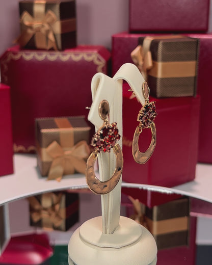 14k Hammered Finish Rose Gold Garnet Earrings