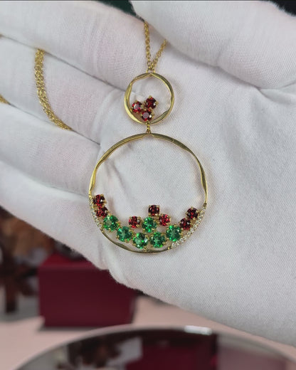 18k Yellow Gold Colorstones Pendant Necklace
