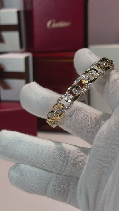 Chain Design 14k Yellow Gold Diamond Bangle