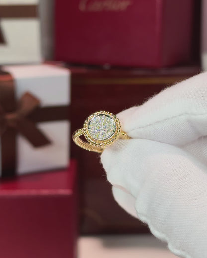 14k Yellow Gold Round Cluster Diamond Rope Shank Ring