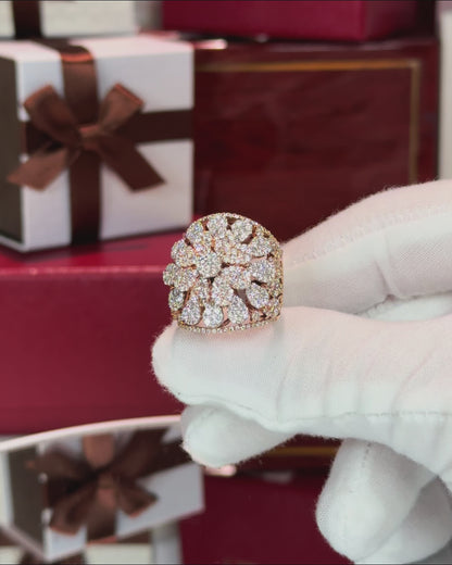 14k Rose Gold Floral Pattern Diamond Dome Ring