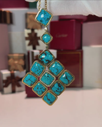 Turquoise Pendant 14k Yellow Gold Necklace