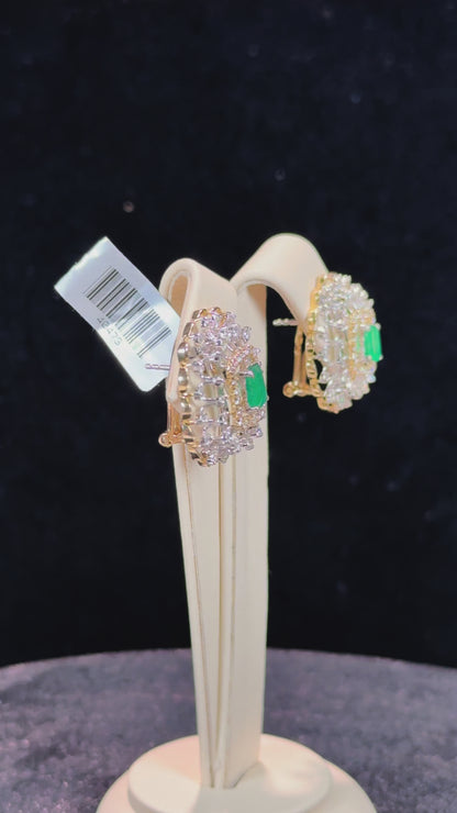 Emerald Halo 14k Yellow Gold Diamond Earrings
