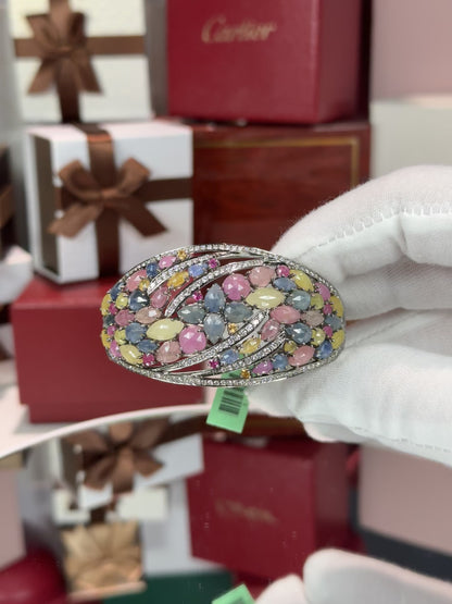 18k White Gold Assorted Color Stone Bangle