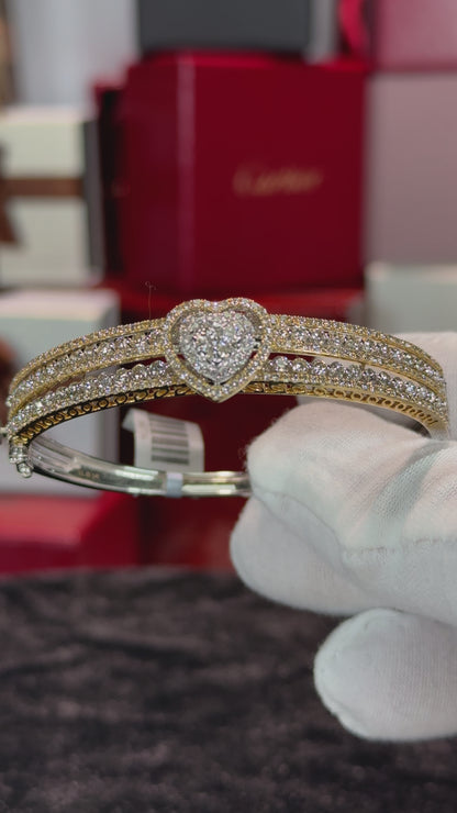 Heart 14k Yellow Gold Diamond Bangle