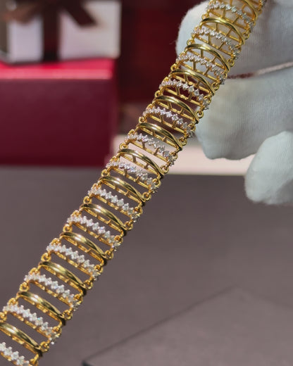 Caterpiller Design 14k Yellow Gold Diamond Bracelet
