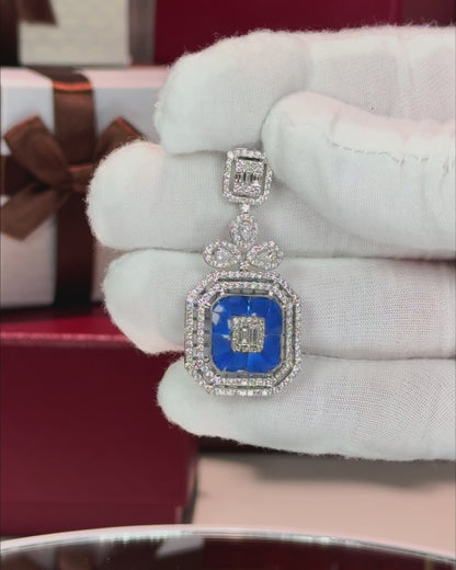 Invisible Setting Sapphire and Diamond 14k White Gold Pendant