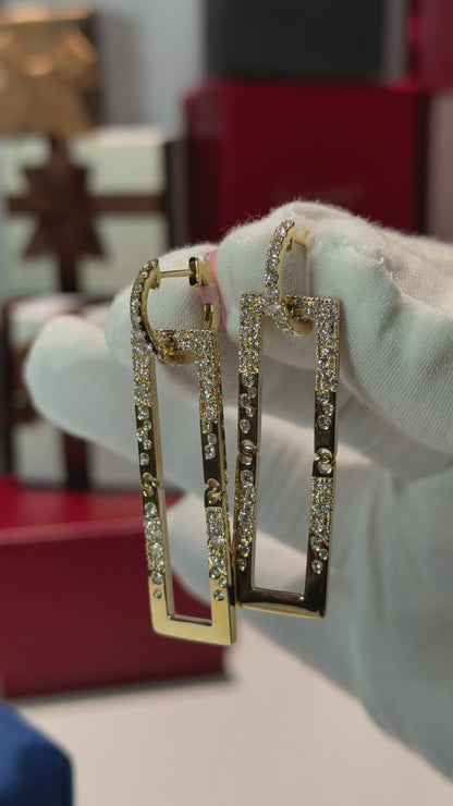 Dangling Rectangle Diamond 14k Yellow Gold Earrings