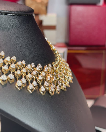 Peacock Pattern 14k Yellow Gold Diamond Necklace