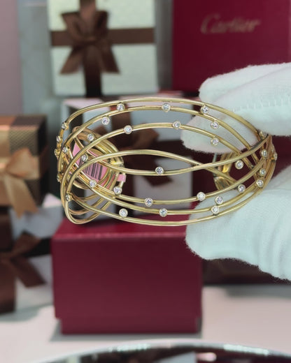 14k Yellow Gold and Diamond Bangle