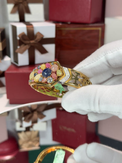 18k Yellow Gold Assorted Color Stone Bangle
