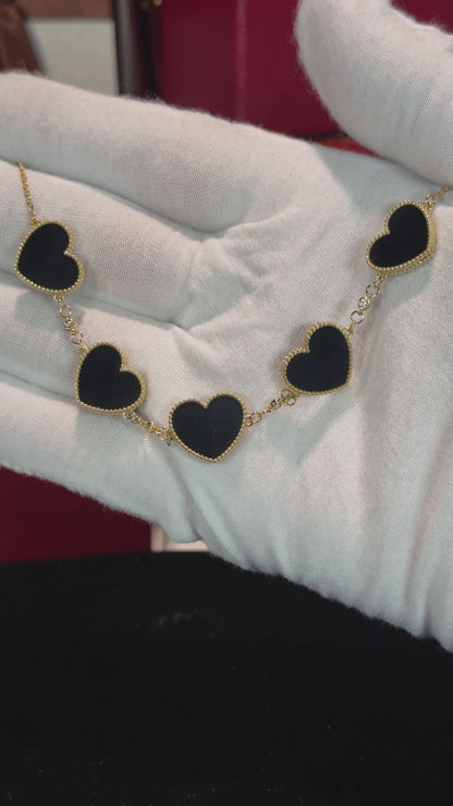 Van Cleef Inspired 14k Yellow Gold Black Onyx Heart Bracelet