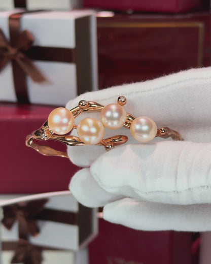 Rosaline Pearl and 14k Rose Gold Vine Design Diamond Bangle