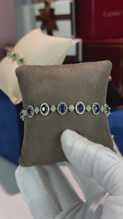 Sapphire and Diamond 14k White Gold Halo Bracelet