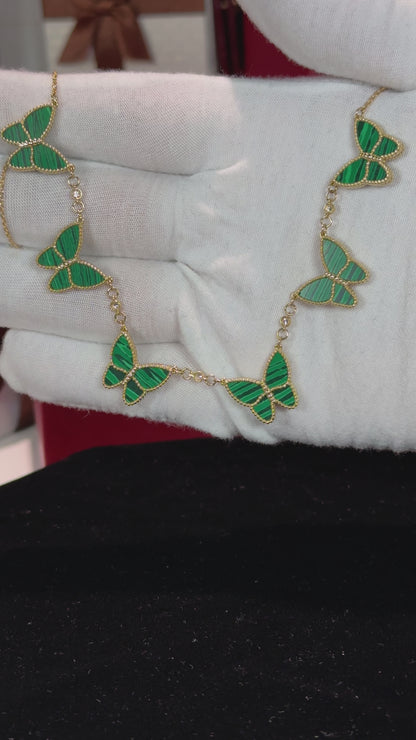 Van Cleef Inspired 14k Yellow Gold Green Malachite Butterfly Necklace