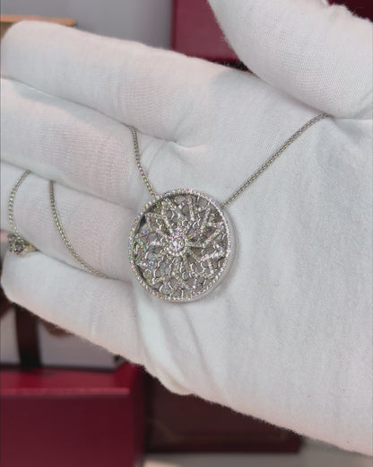 14k White Gold Rotating Ninja Star Diamond Pendant Necklace
