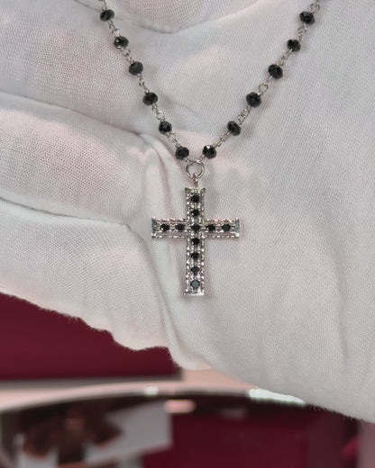 14k White Gold Black Diamond Rosary