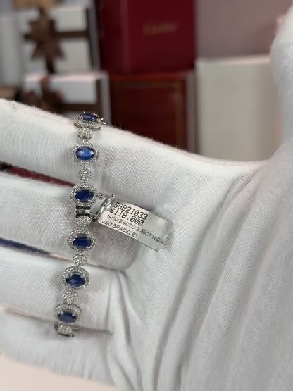 Sapphire and Diamond 14k White Gold Halo Bracelet