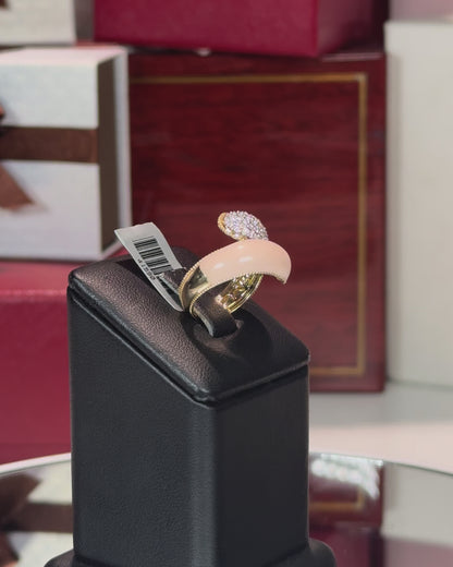 14k Yellow Gold Coral and Diamond Bypass Ring