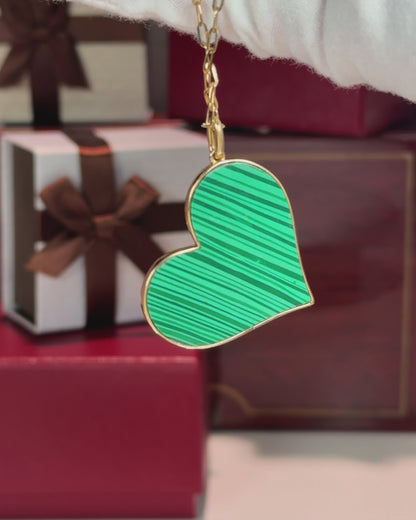 Malachite Heart Pendant 14k Yellow Gold Necklace