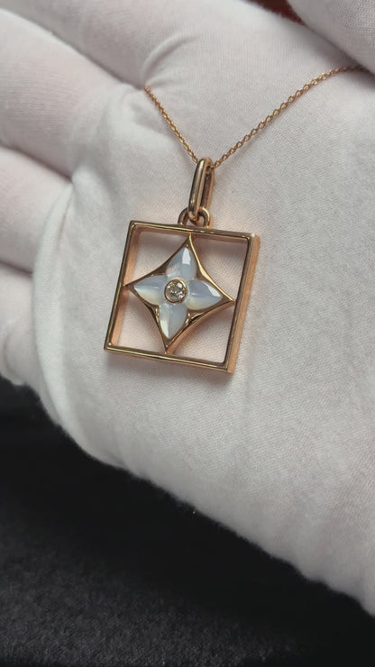 LV Logo Mother of Pearl 14k Rose Gold Pendant Necklace
