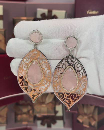 Rose Quartz 14k Yellow Gold Filigree Earrings
