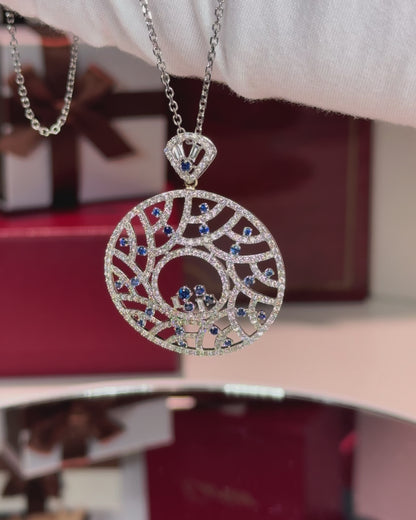 White Gold Sapphire and Diamond Pendant 14k White Gold Necklace