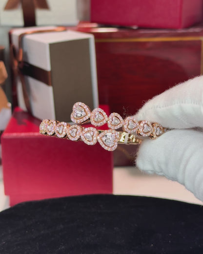 Diamond Hearts 14k Rose Gold Bangle