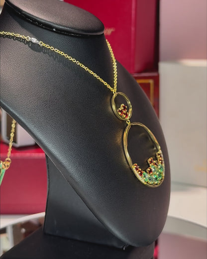 18k Yellow Gold Colorstones Pendant Necklace