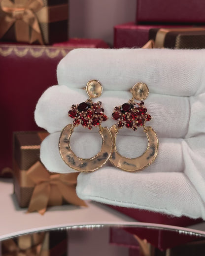 14k Hammered Finish Rose Gold Garnet Earrings