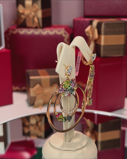 14k Rose Gold Assorted Colorstones Circle Earrings
