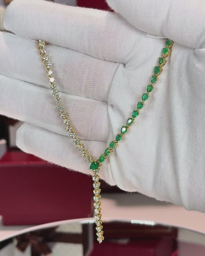 14k Yellow Gold Emerald and Diamond Lariat Necklace