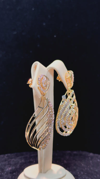 Diamond and Gold Curves 14k Yellow Gold Earrings