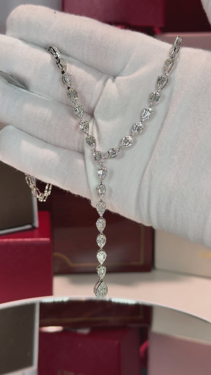 14k White Gold Diamond Pear Lariat Necklace